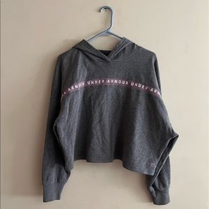 Under Armour Women's Small Cropped Fleece Hoodie Sweatshirt Gray & Purple